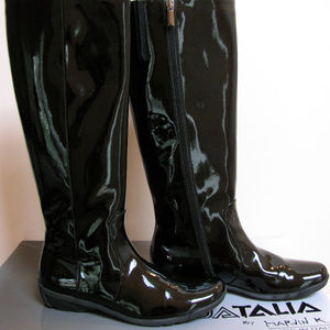 Aquatalia Black Patent Waterproof Boots Knee High